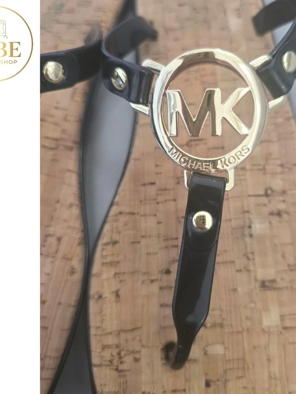 Michael Kors Black Cork Logo Thong Sandals